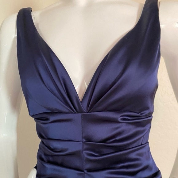 NWT Xscape Elegant holiday party dress Navy Blue silky satin christmas event - Picture 5 of 9
